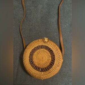 Rattan Straw Woven Circular Round Shoulder Crossbody Strap Bag Handbag 7”